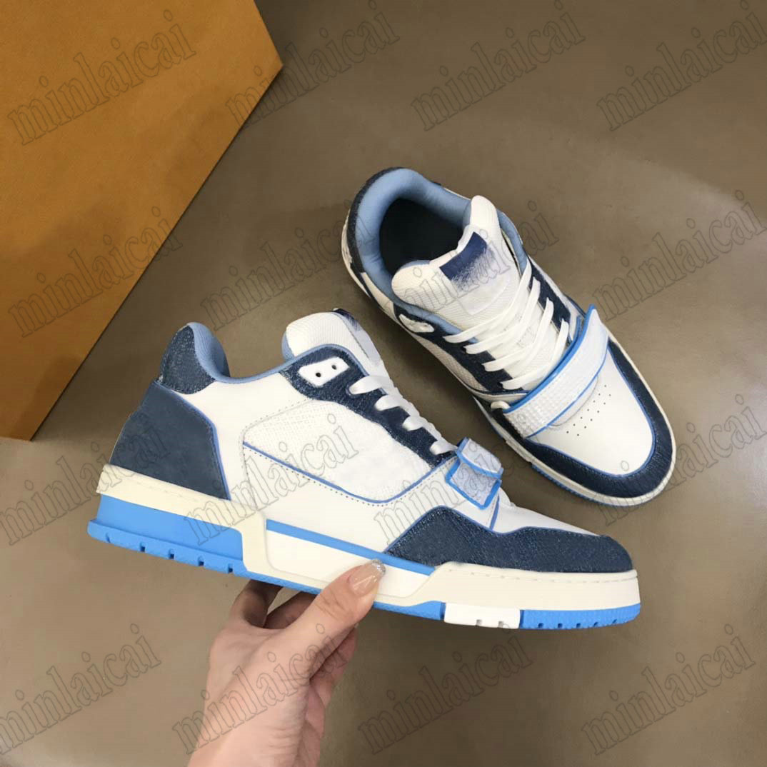 

TRAINER SNEAKER Designer Touch-strap Men Casual Shoes Beige /Blue /Yellow /Orange /Black Monograms Denim Velcros Strap Vintage Basketball Sneakers