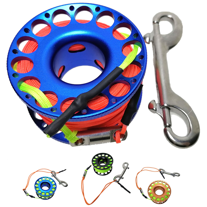 

15M 20M 30M Scuba Diving Aluminum Alloy Spool Finger Reel with Stainless Steel double ended hook SMB Equipment Cave Dive 220622