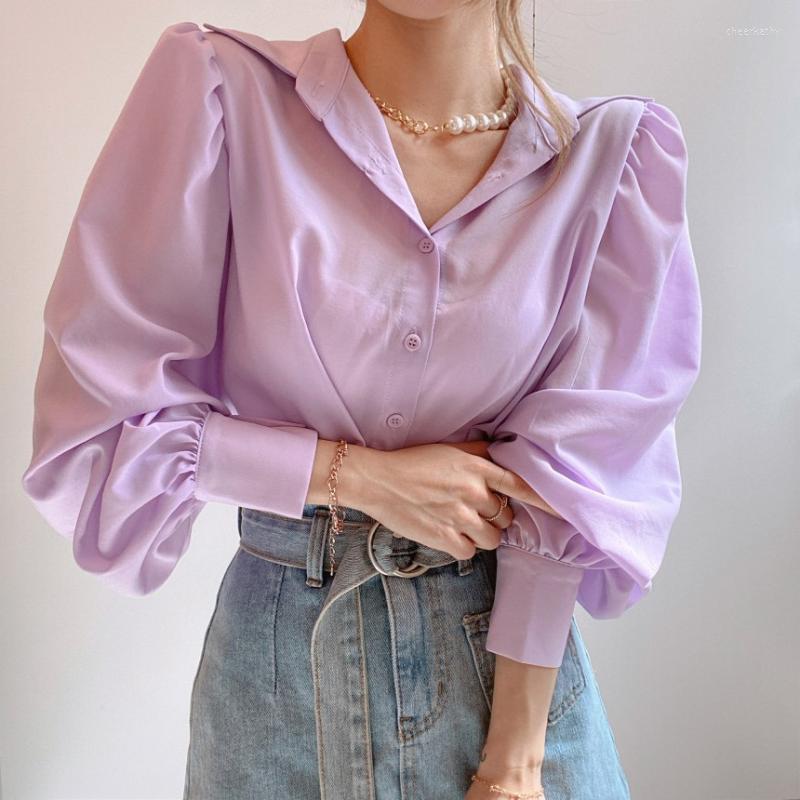 

Women's Blouses & Shirts Women's Lapel Single Breasted Lantern Sleeve Shirt Romantic Purple Blouse Casual Wild Blusas Mujer De Moda 2022, Sky blue