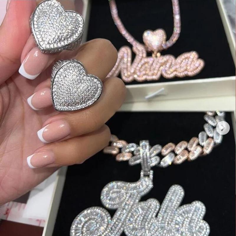 Gros HipHop Iced Out Bling 5A Cubique Zircone Mode Grand Coeur Forme Anneau Pour Hommes Femmes Fête De Mariage Délicat JewelryClu