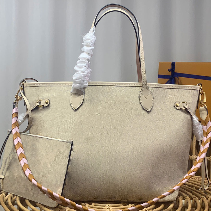 

2022 newest womens handbags totes bag never designer shoulder bags purse leather printing top quality full with strap pink yellow inner, Customize