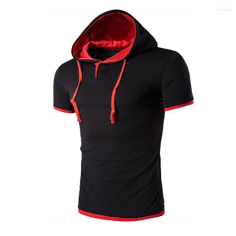 

Men's T-Shirts KANCOOLD Summer Fashion Casual Short-sleeved Splicing Hooded T-shirt Top Blouse Men Costume, Black