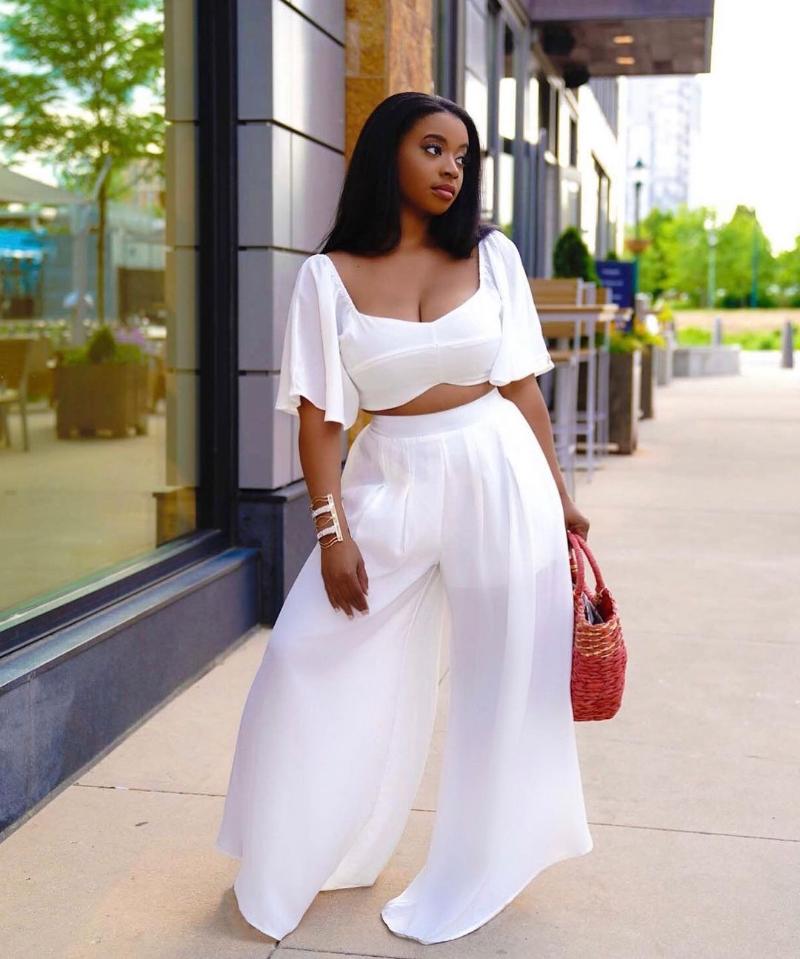 

Women' Two Piece Pants Quality 3 Pcs Women Set Solid Square Neck Short Tops Long Summer Loose OutfitsWomen' Women'sWomen, Black