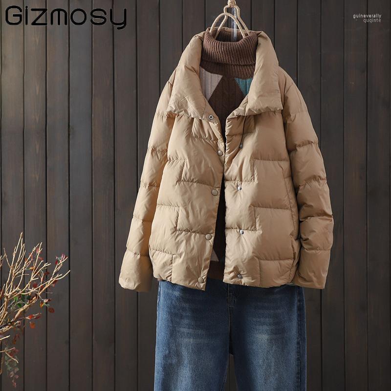 

Women' Down & Parkas Gizmosy 2022 Winter Women Short White Duck Coats Female Loose Ultra Light Windproof Causal Puffer Jacket Outwear Guin2, Orange