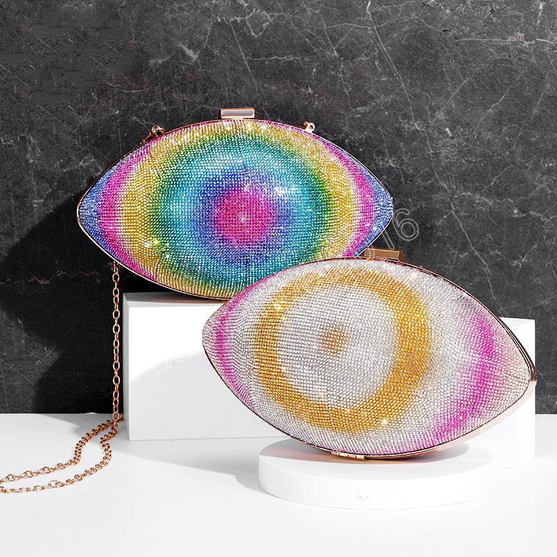 

Famous Brand Evening Bags Women Multicolor Diamonds Luxury Clutch Purse Chain Sling Bag Newest Design Rugby Crystal Clutches, 250x150x50 mm