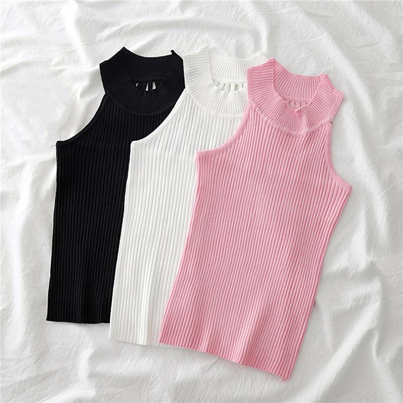 

Women's Tanks & Camis 2022 Aurkrrvn Sexy Halter Tank Tops For Women Summer O Neck Hollow Out Ladies Vest Sleeveless Knitted Streetwear Chic, White
