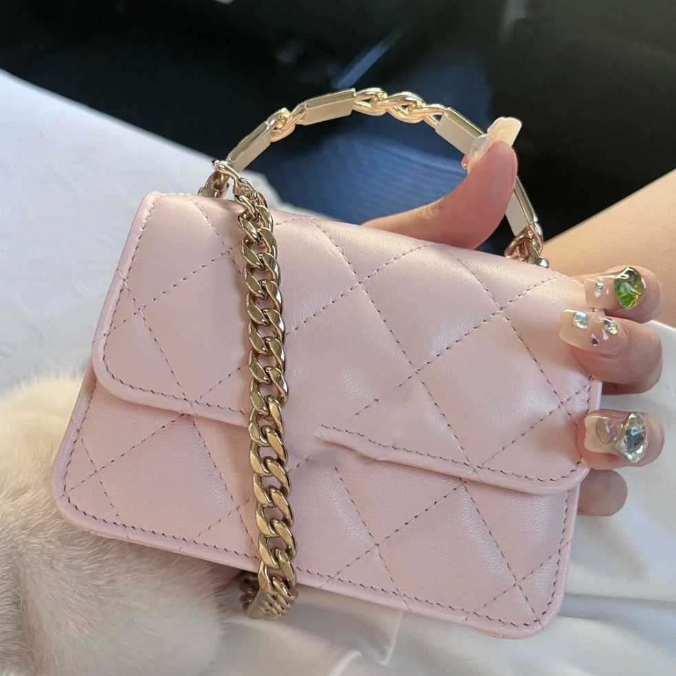 

Mini Flap Bag Candy Color Premium Lambskin Caviar Classic Diamond Quilted Hardware Handle With Chain Shoulder Bag Luxury Designer Crossbody Clutch Handbags 18C, White