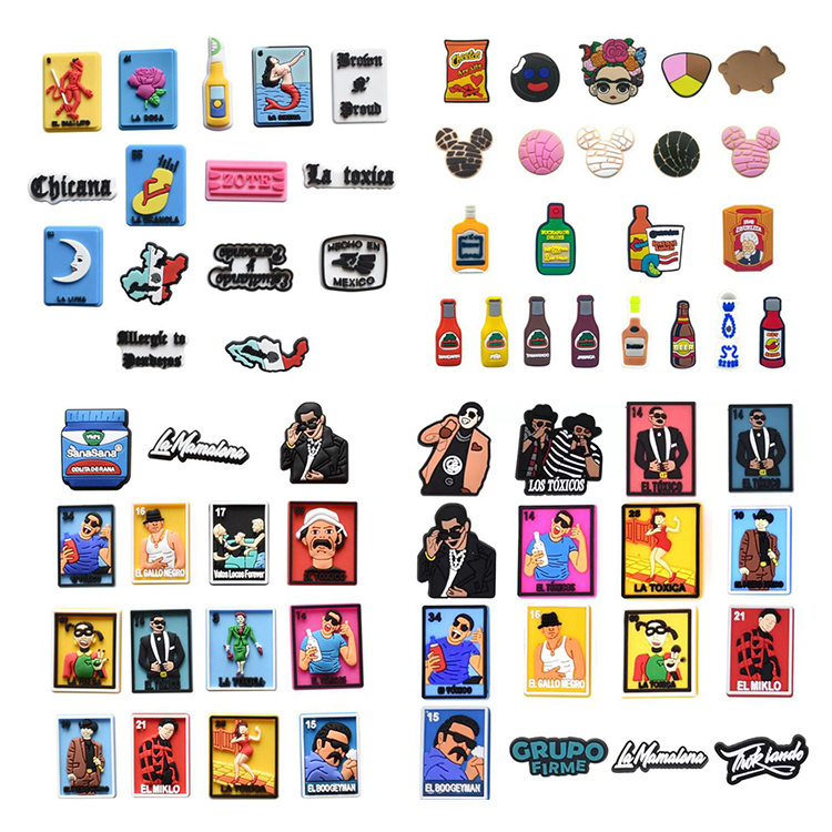 

Fast delivery Cartoon Mexican shoe Charms Hole Slipper Accessories Croc For Kids Gifts Colorful Letter Animal Shoes Charms Buckles