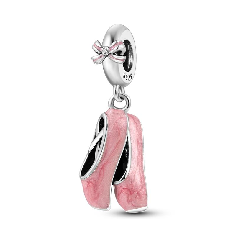 

Charms Elegant Pink Love Ballet Shoe Bow Knot Dangle Charm Fit Bracelet Necklace Bead Plata 925 Silver DIY Jewelry Making WomenCharms CharmC