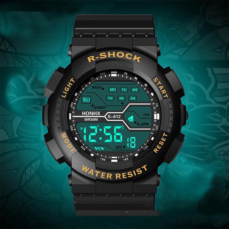 

Wristwatches Luxury Men Sports Watches Digital LED Electronic Luminous Watch Multifunction Waterproof For Women Student Gift, Black dark blue