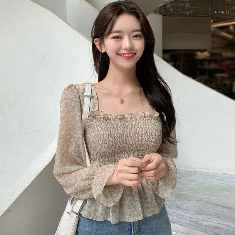 

Women' Blouses & Shirts Women' Floral Print Square Collar Sweet Chiffon Shirt Blousel 2022, As pic