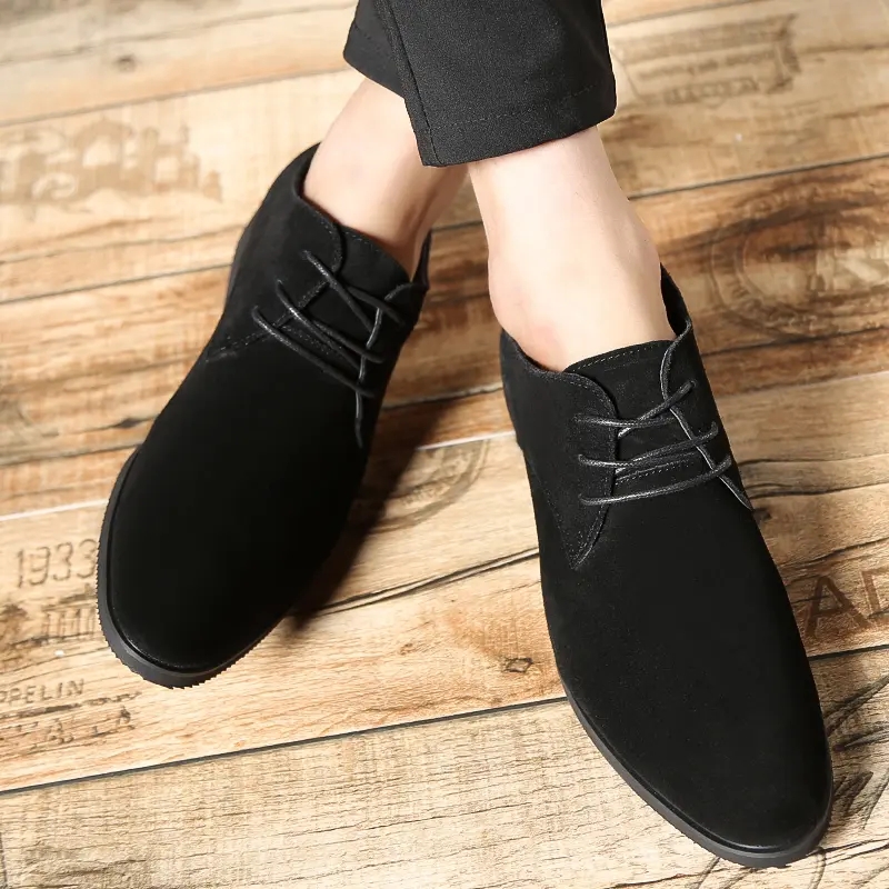 

Oxford Shoes Men Solid Color Faux Suede Fashion Classic Pointed Toe Simple All-match Comfortable Flat Lace-up Casual Shoes HM527, Clear