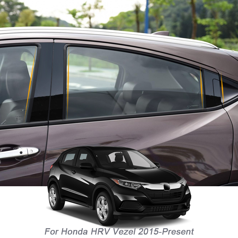 

8PCS Car Window Center Pillar Sticker PVC Trim Anti-Scratch Film For Honda HRV Vezel 2015-Present External Auto Accessories, Black