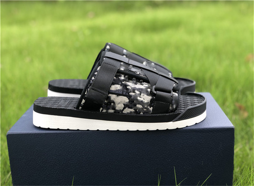 

2022 Designers Men slippers BLACK ALPHA SANDAL IN OBLIQUE JACQUARD Luxury summer nylon bands comfortable rubber sole scuffs with box size 38-45