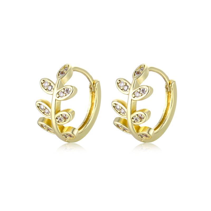 

Hoop & Huggie Delicate Gold Color Leaf Crystal Earrings For Women Simple Olive Branch CZ Sweet Cute Femme Girls Jewelry