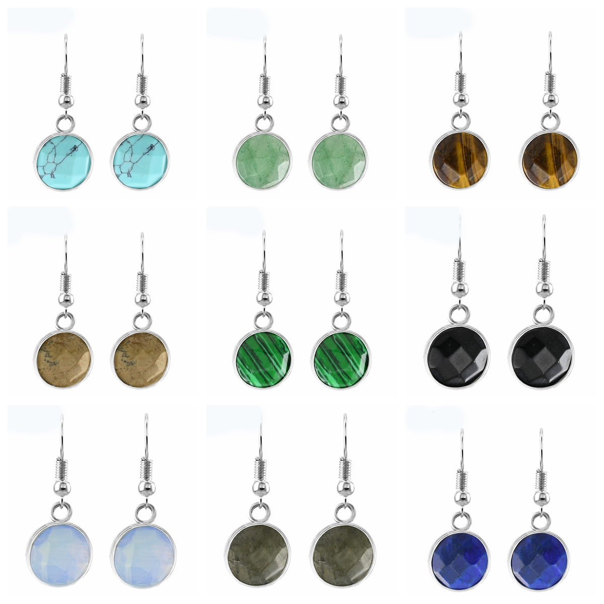 

Women Dangle Earrings Natural Faceted Round Gemstone Drop Dangling Healing Chakra Stone Quartz Crystal Spiritual Energy Reiki Balancing Ear Jewelry