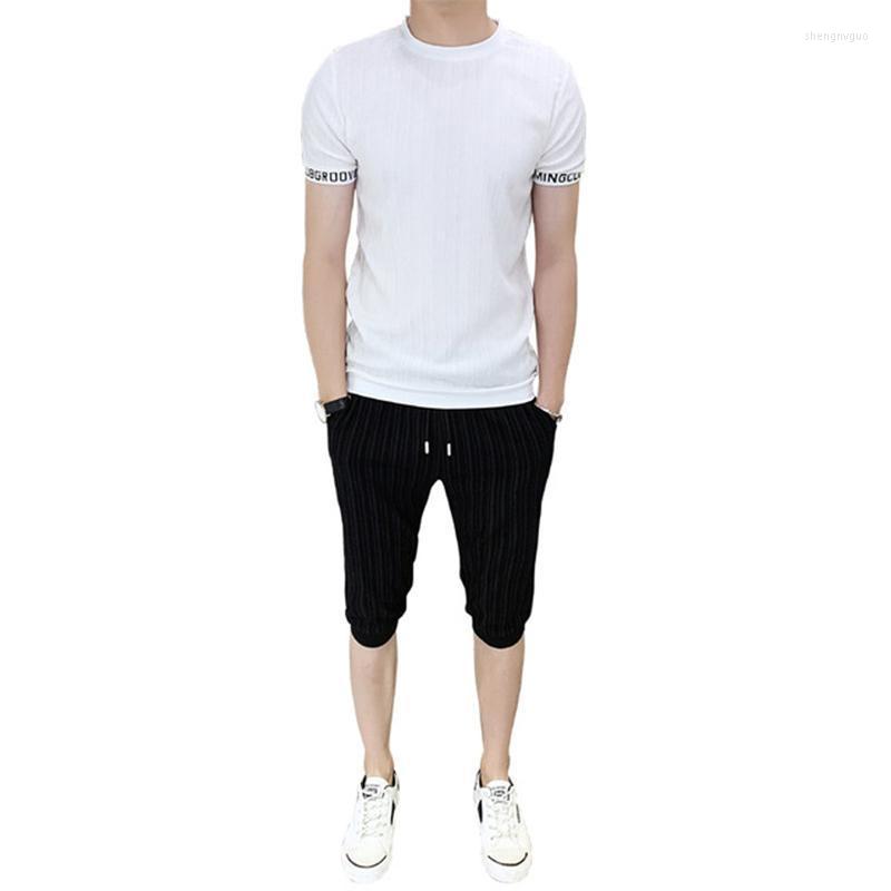 

Men's Tracksuits Rlyaeiz 2022 Summer Korean Slim Casual Sporting Suits Men Tracksuit Sets Comfortable T Shirts Calf-length Pants Wear, Black