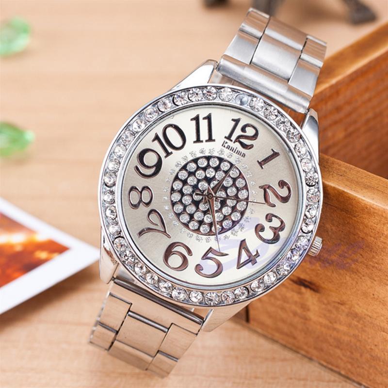 

Wristwatches Fashion Crystal Analog Quartz Stainless Steel Band Women Bracelet Wrist Watch, Silver