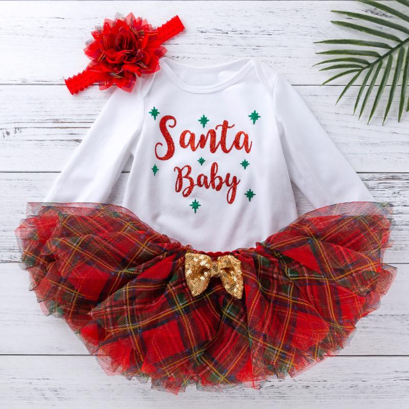 

Clothing Sets Christmas Red Lattice Tutu Skirts Flower Long Sleeve Rompers Baby Set Infant Girl Clothes Cotton Socks Headband 3/4pcsClothing, Z926-d3