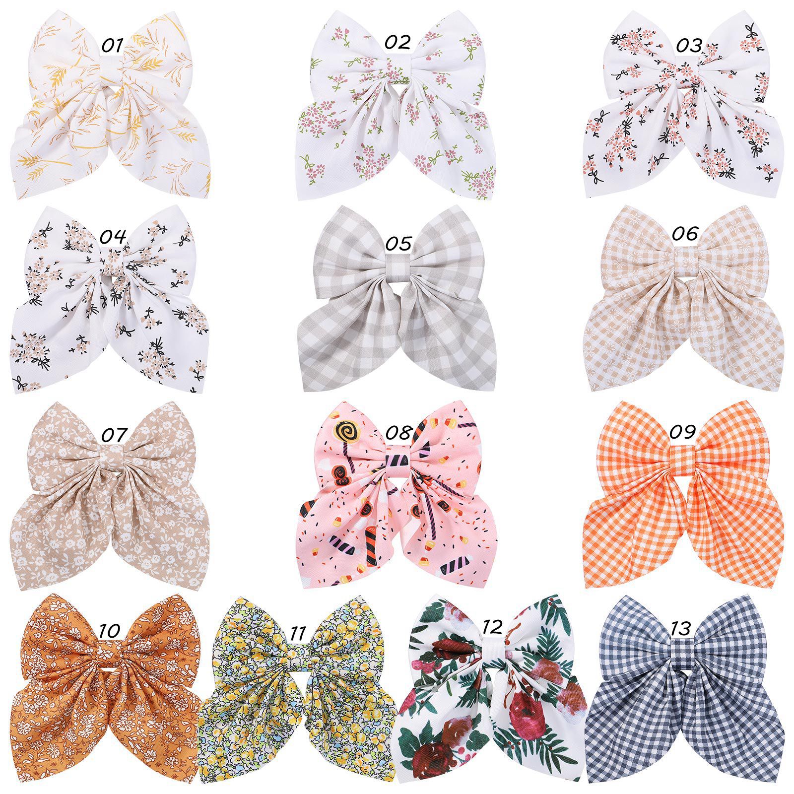 

New 5inch Plaid Floral Printing Chiffon Hair bow Hair Clips For Girls Hair Accessories Baby Fabric Bow Hairpin Kid, Multi-color