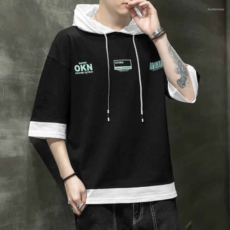 

Men's T-Shirts Korean Fashion Hoodie Summer Short Sleeve Men T Shirt Clothing Hooded Tee Pure Cotton Solid Color ShirtMen's Mont22, Blue