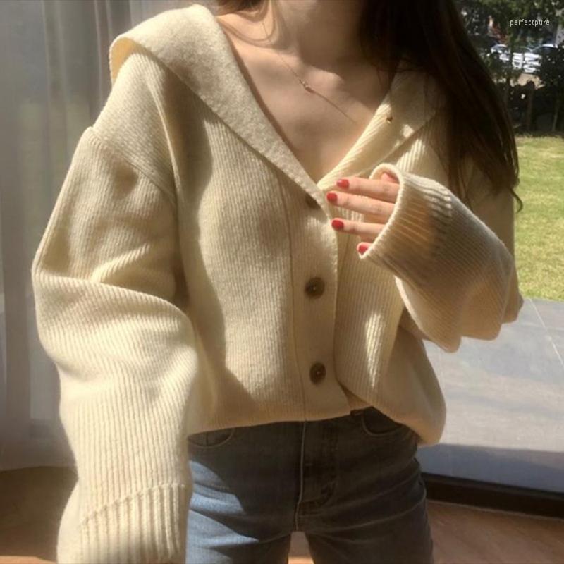 

Women's Knits & Tees Korean 2022 Casual Knitted Jumpers Solid Sweet Cashmere Cardigans Elegant V-Neck Single Breasted Sweater Women Long Sle, Apricot