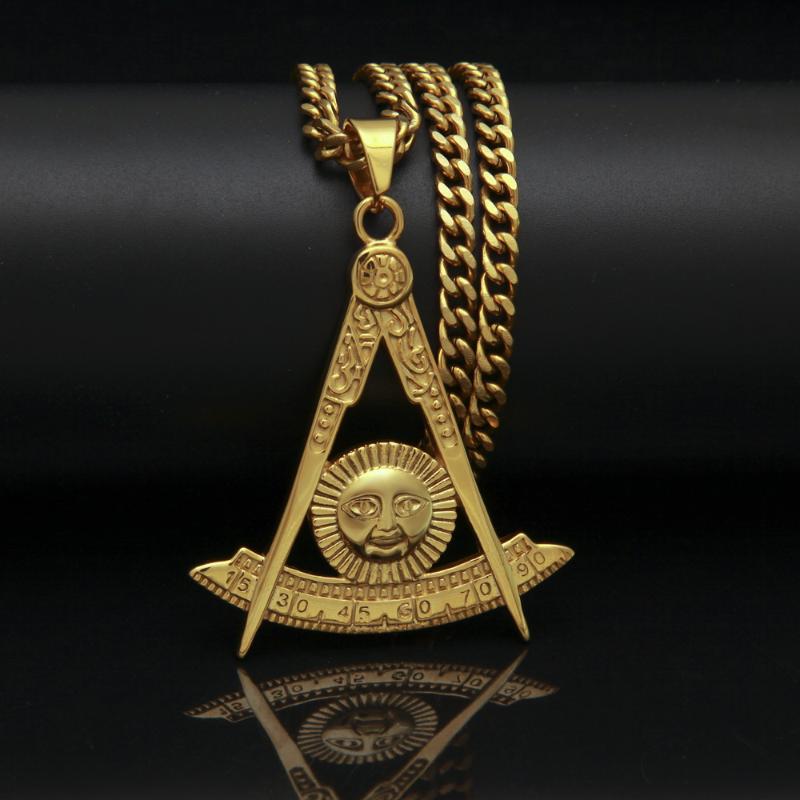 

Pendant Necklaces Design Gold Color Stainless Steel Masonic Pendants Necklace For Men Hip Hop Jewelry With 5 700mm Cuban ChainPendant