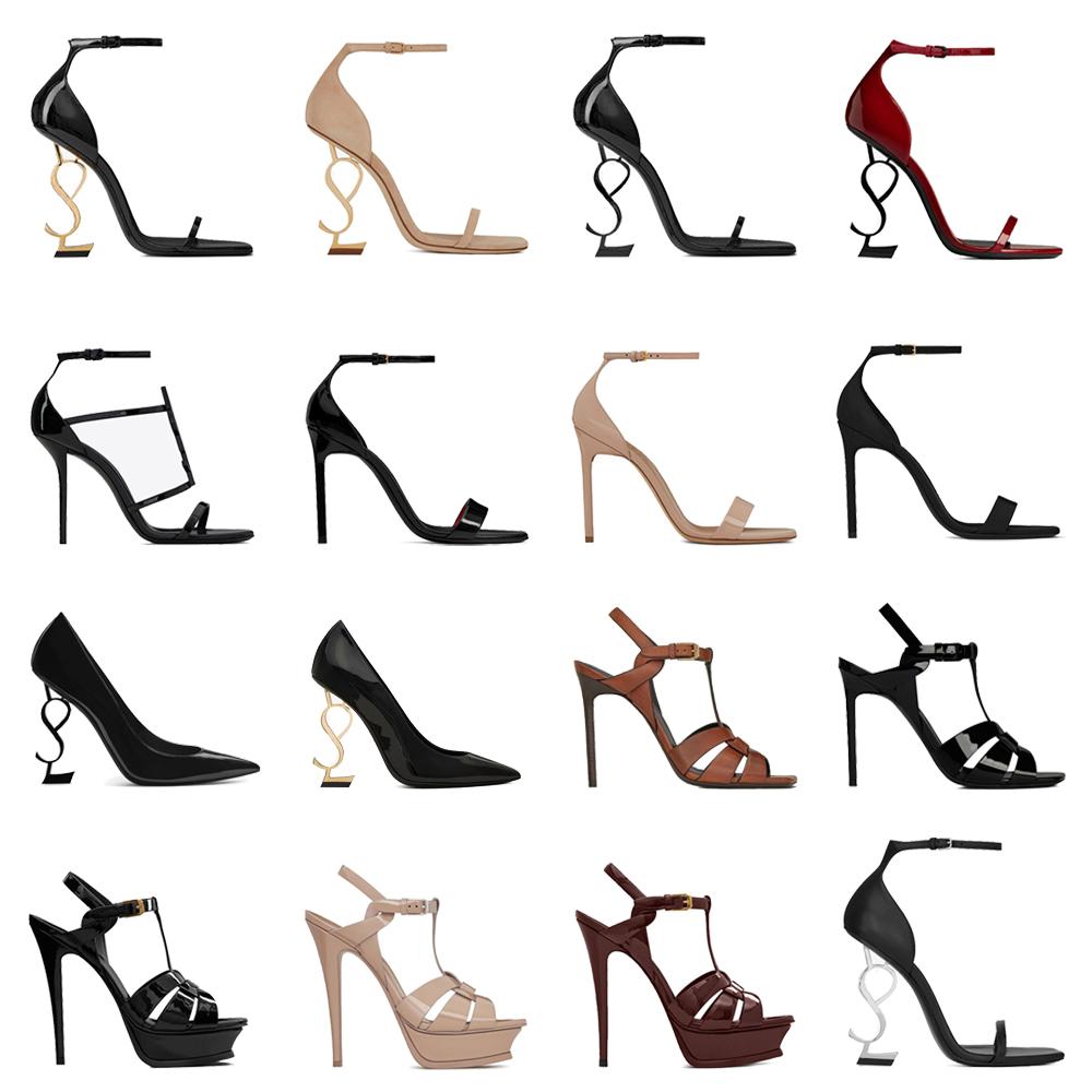 

Designer Sandals Women Metal Letters High Heels Classic Open Toe Stiletto Heel Fashion Brand Dress Shoes Wedding With Box