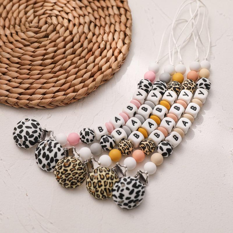 

Pacifiers# Baby Pacifier Chain Leopard Silicone Clip Teether Nursing Rattle Food Grade Chew Beads Toy For Infant BPA FreePacifiers#