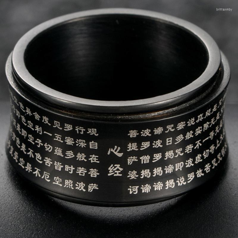 

Wedding Rings MM Buddhist Heart Sutra Stainless Steel Rotating Curved Religious Mantra Ring For Men Jewelry Rectangle Black Spinner RingsWed
