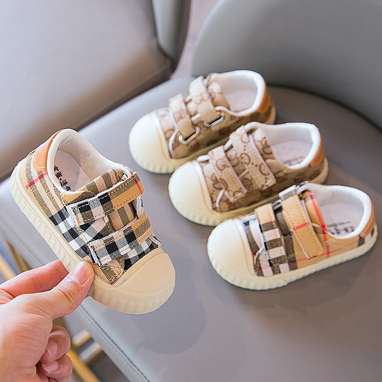 

Spring Children Canvas Shoes Plaid Baby Shoes Boys Girls Lightweight Soft Non-slip Casual Sneakers, 1#