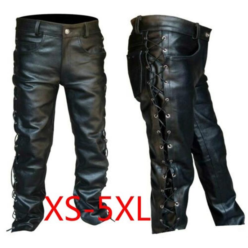 

Men' Pants Plus Size 5XL 4XL Mens Clothing Men' Leather Locomotive Punk Style Men Fashion Winter Clothes Pantalon HommeMen, Black