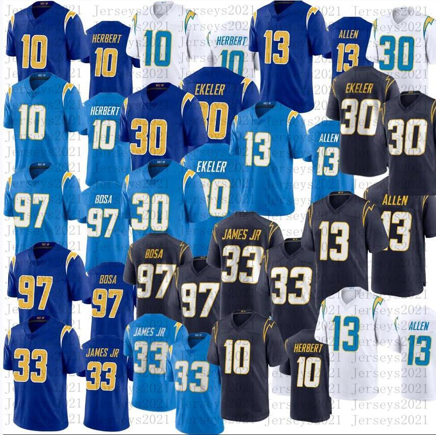 

10 Justin Herbert Men Football jersey 13 Keenan Allen 97 Joey Bosa Austin Ekeler 33 Derwin James Jr high quality Stitched jerseys, Color rush