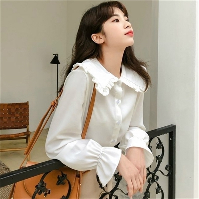 

Shirt women' pure fresh simple casual sweet girl spring to kawaii top women' college style 220812, White