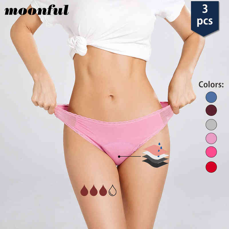 

3Pcs/Set Absorbent Menstrual Panties Women Bamboo Fiber Period Panties Heavy Flow Lace Bikini Postpartum Leak Proof Underwear T220810, Red-3pcs