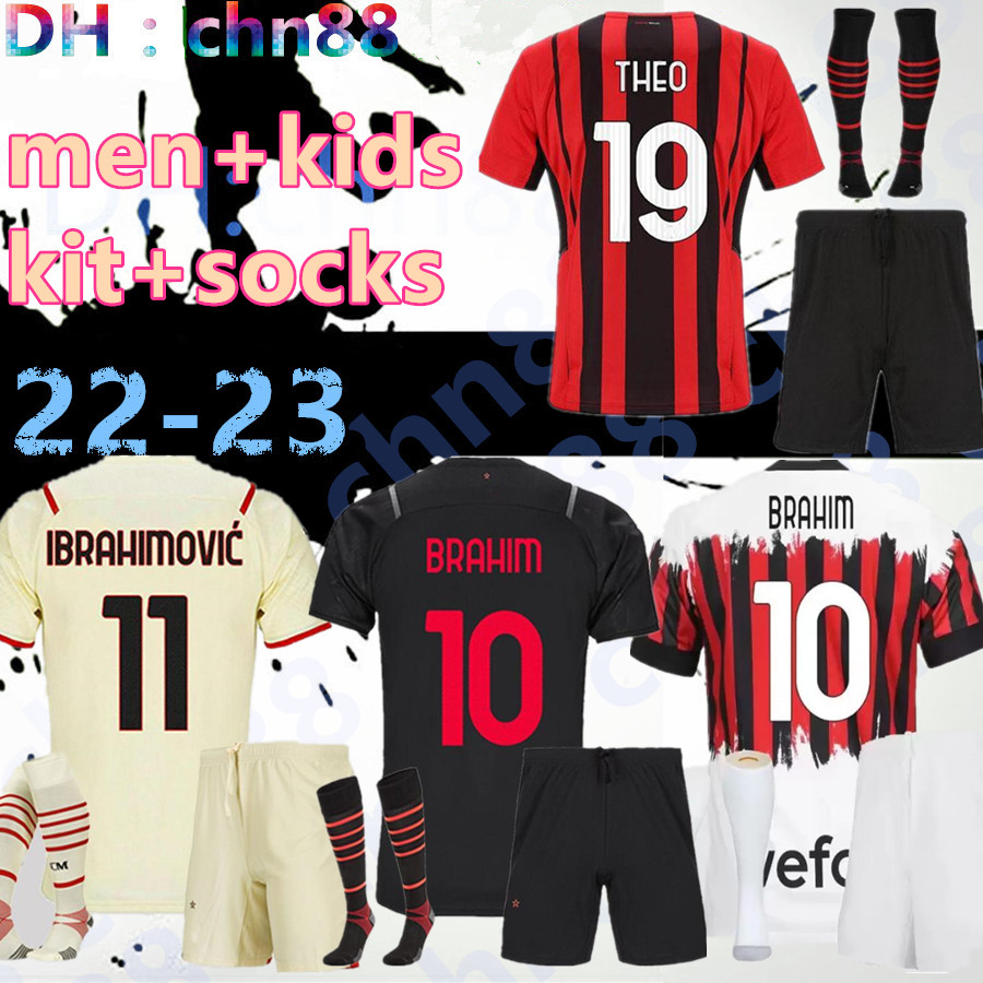 

21 22 GIROUD milan IBRAHIMOVIC soccer jerseys 2022 2023 AC Third kit home away Fans TONALI REBIC THEO BENNACER KESSIE football shirts KJAER adult kids Uniformi socks