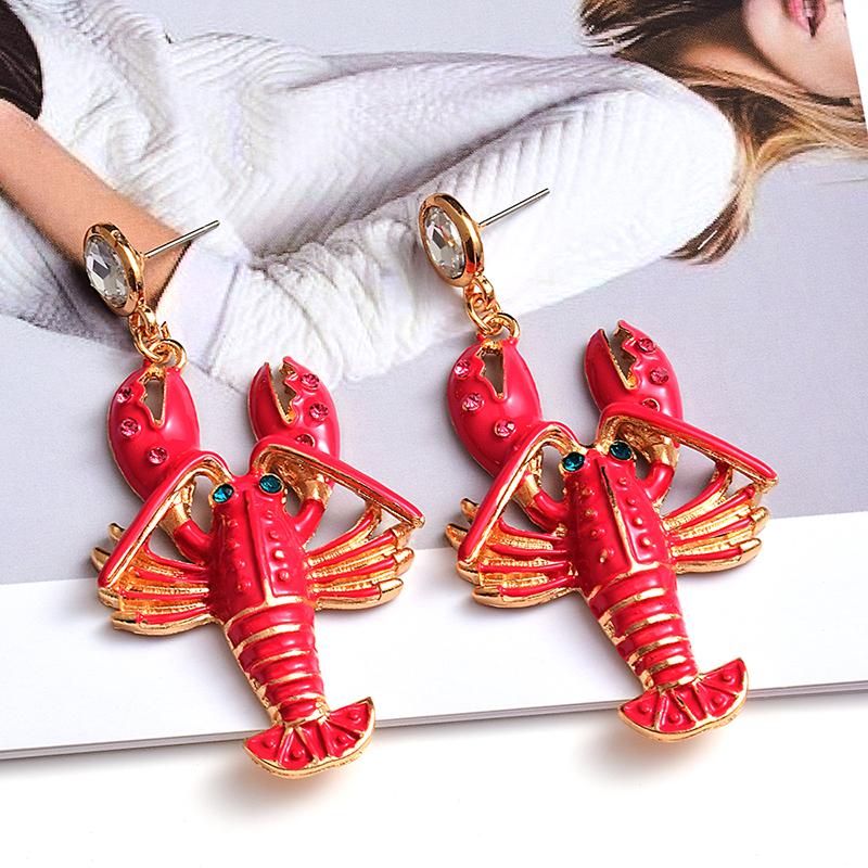 

Dangle & Chandelier Arrive Red Oil Metal Lobster Earrings High Quality Rhinestone Fashion Trend Jewelry Accessories For Women