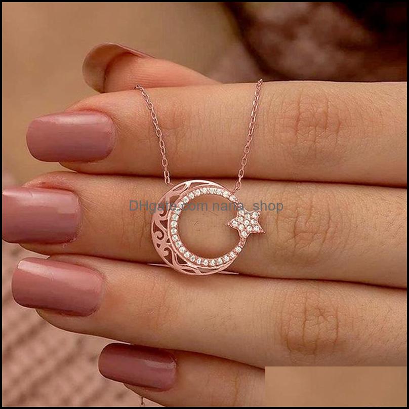 

Pendant Necklaces Pendants Jewelry Huitan Rose Gold Color Moon And Star Necklace For Women With Shiny Cz Dh2Nx