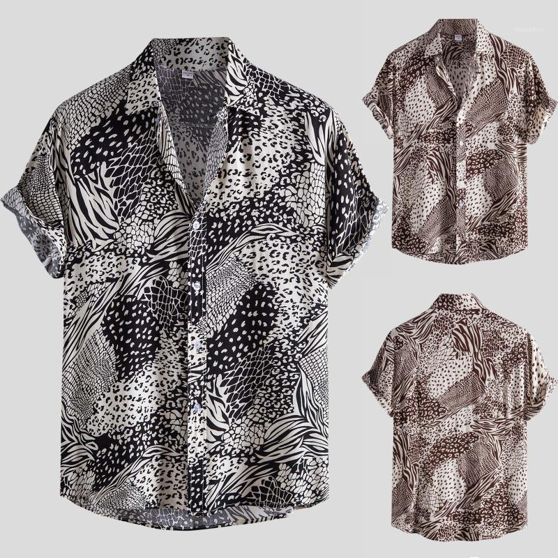 

Men's Casual Shirts Summer Beach Shirt Simple Monochrome Color Print Short Sleeve Button Turn-down Collar Blouse Camisa Masculina, Bk