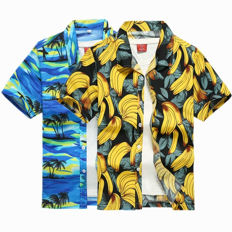 Homme Chemises Hawaïennes Mode Hommes Casual Bouton Hawaii Imprimer Plage À Manches Courtes À Séchage Rapide Top Blouse M 5XL 220621