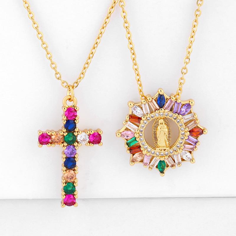 

Pendant Necklaces Rainbow Virgin Mary Necklace For Women Copper CZ Crystal Cross Religious Catholic Jewelry Gifts Arcoiris Nkeq16Pendant