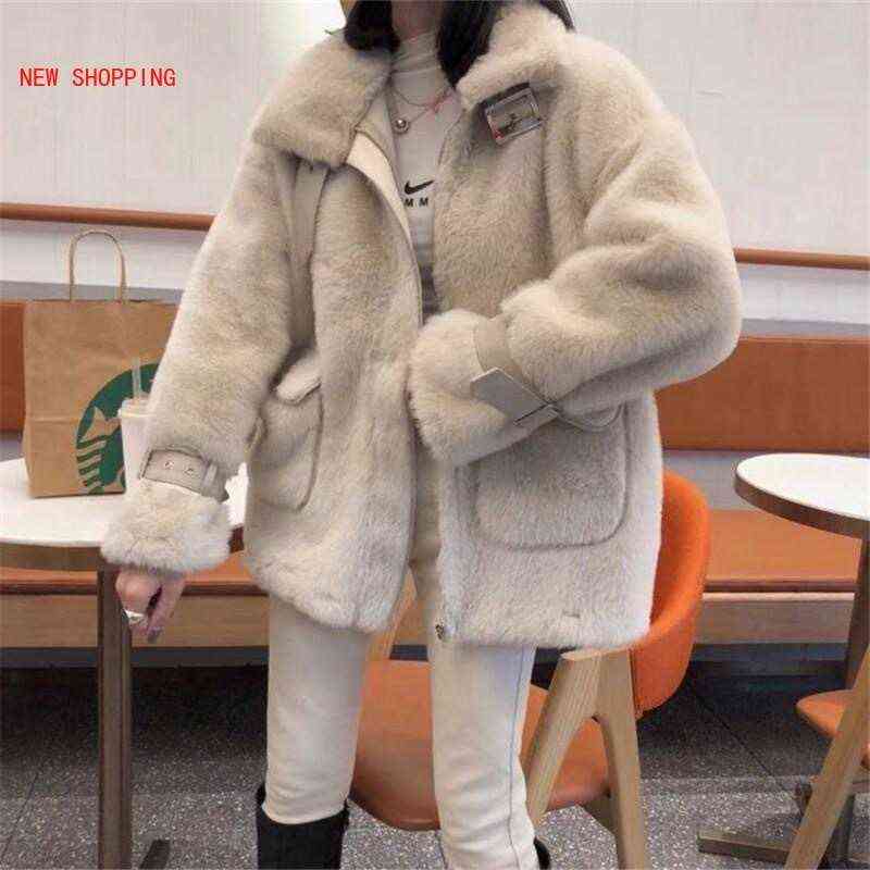

Women Faux Mink Fashion Loose Teddy Winter Fur Coat White Female Parka Rabbit Furry Short Thicken Overcoat Fourrure Femme Ladies J220719, Green