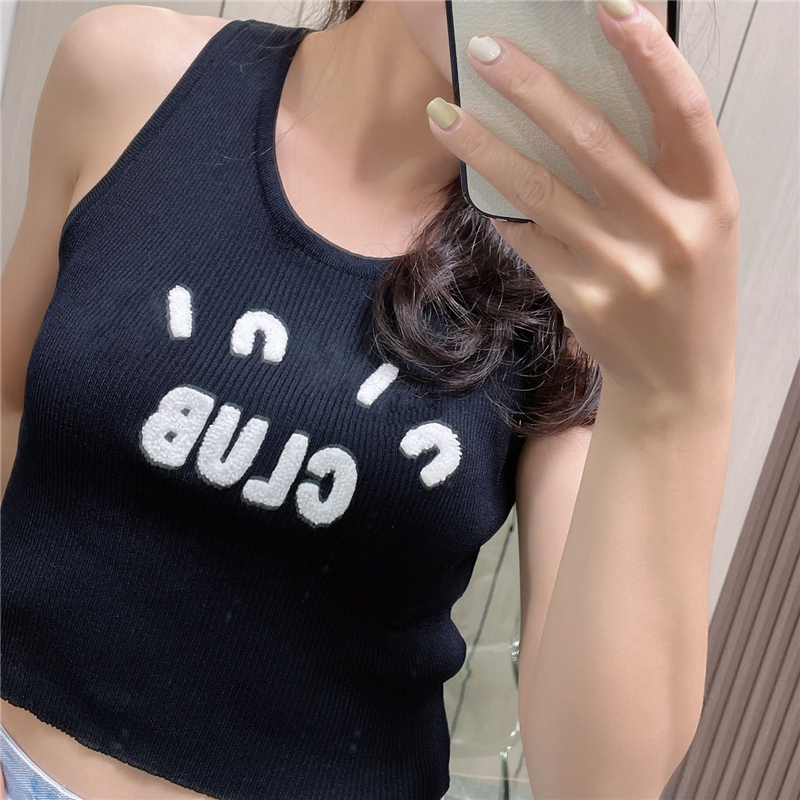 

Designers Letter Womens Knitted Vest T Shirts Charm Ladies Sexy Slim Stretch Knits Sleeveless Tshirt Tops, White