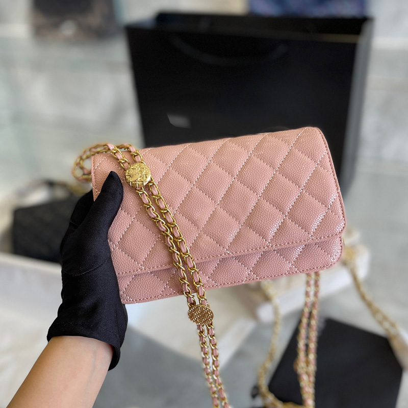 

22Ss Early Fall F/W Classic Mini Flap Quilted Coin Bags Caviar Leather Wallet With Gold Metal Chain Crossbody Shoulder Purse Multi Pochette Card Holder Handbags 18CM, Box