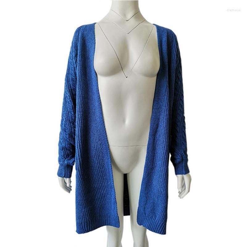 

Women's Sweaters Casual Solid Color Batwing Sleeve Knitted V-neck Cardigan Loose Sweater Women Autumn Winter Twist Coat Female, Blue