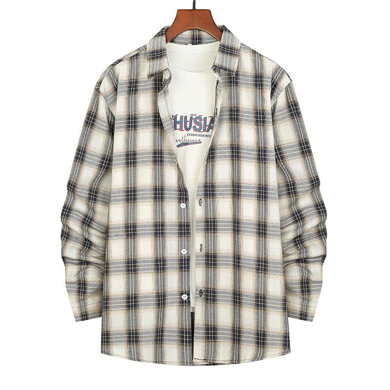 

Men' Casual Shirts Mens Fashion Long Sleeve Cotton Blended Dress Vintage Plaid Slim Fit Shirt Men Harajuku Streetwear, As show