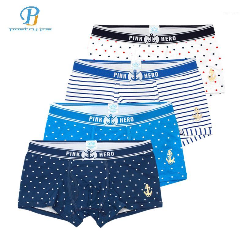 

Underpants Pink Heroes 4pcs/lot Mens Underwear Boxers Polka Dot Print Men Boxer Sexy Cotton Couple Stripe Shorts, Bao lan se
