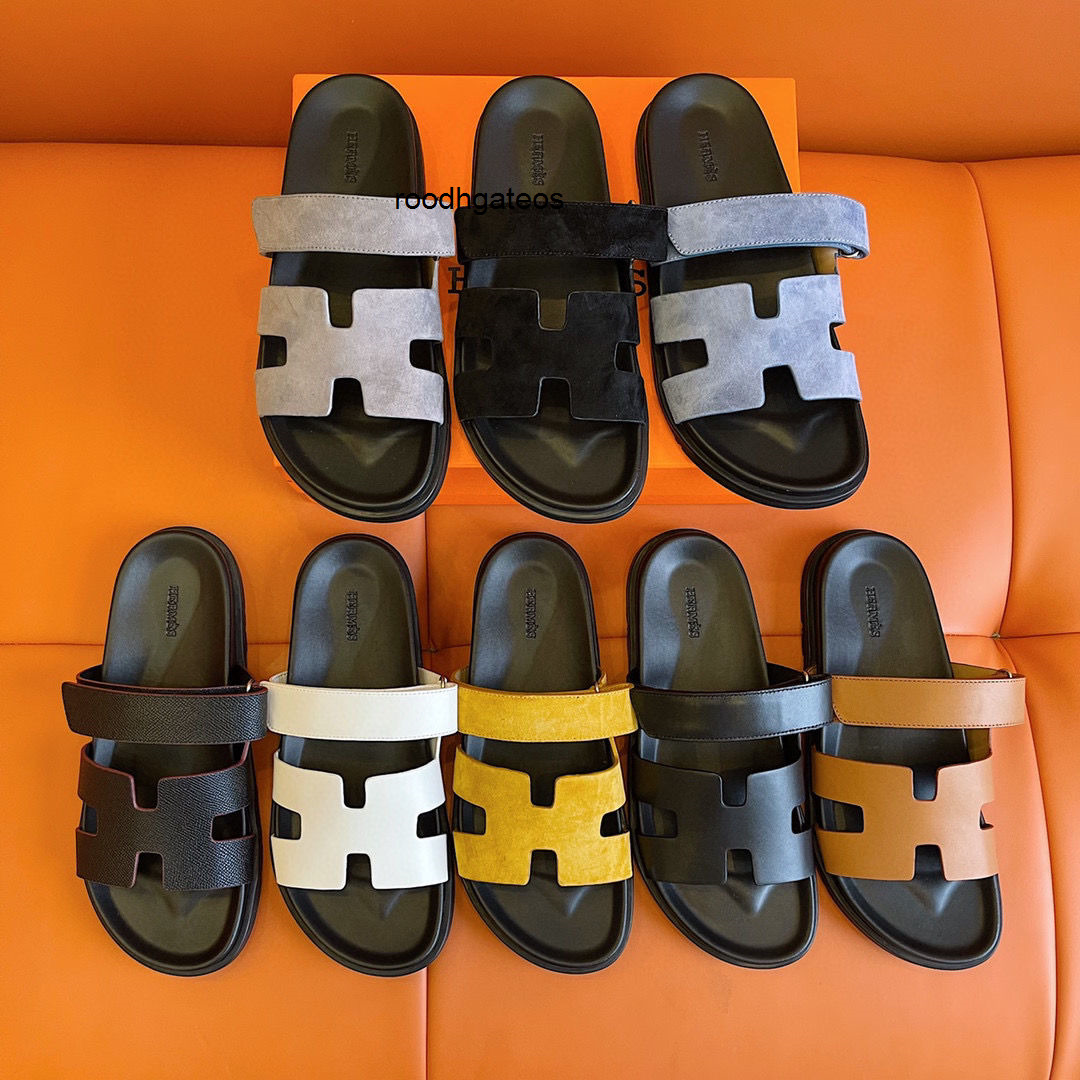 

herme slippers Europe station h couple slippers fashion trend sandals leather functional beach shoes flip flops Top Men's and women's shoes, Khaki