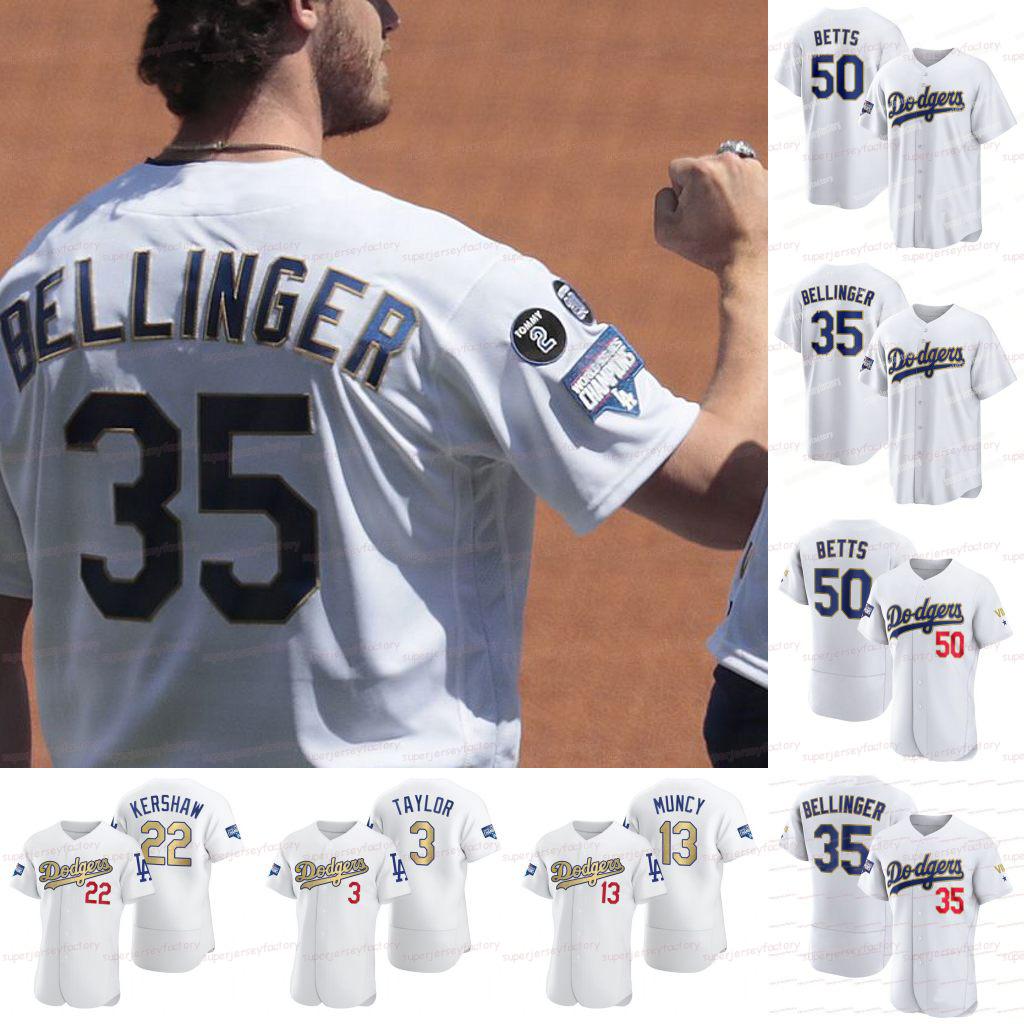 

2021 Gold World Series Dodgers Mookie Betts Jersey Trevor Bauer Cody Bellinger Walker Buehler Clayton Kershaw Max Muncy Seager Justin Turner, Blue coolbase