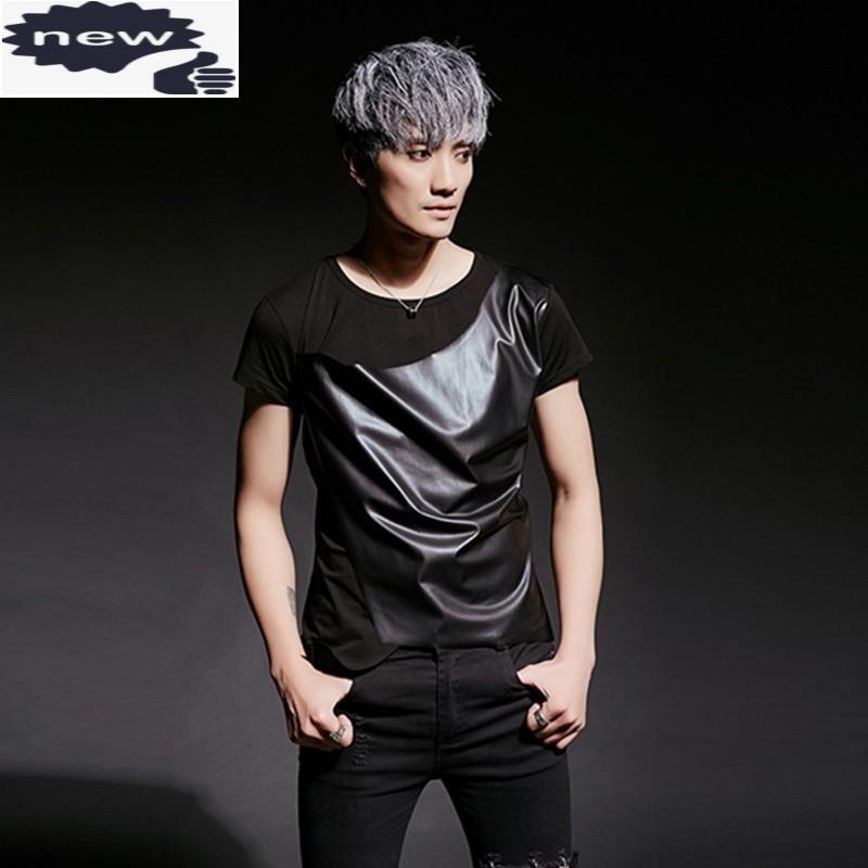

Men's T-Shirts Fashion Summer Short Sleeve Gothic Mens Personality Patchwork Asymmetrical Tops Men Punk O-Neck Pullover Black T-ShirtsMen's